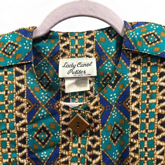 Women's retro Green and blue 80s funky‎ dress by Lady Carol NY size 6 - Picture 4 of 6